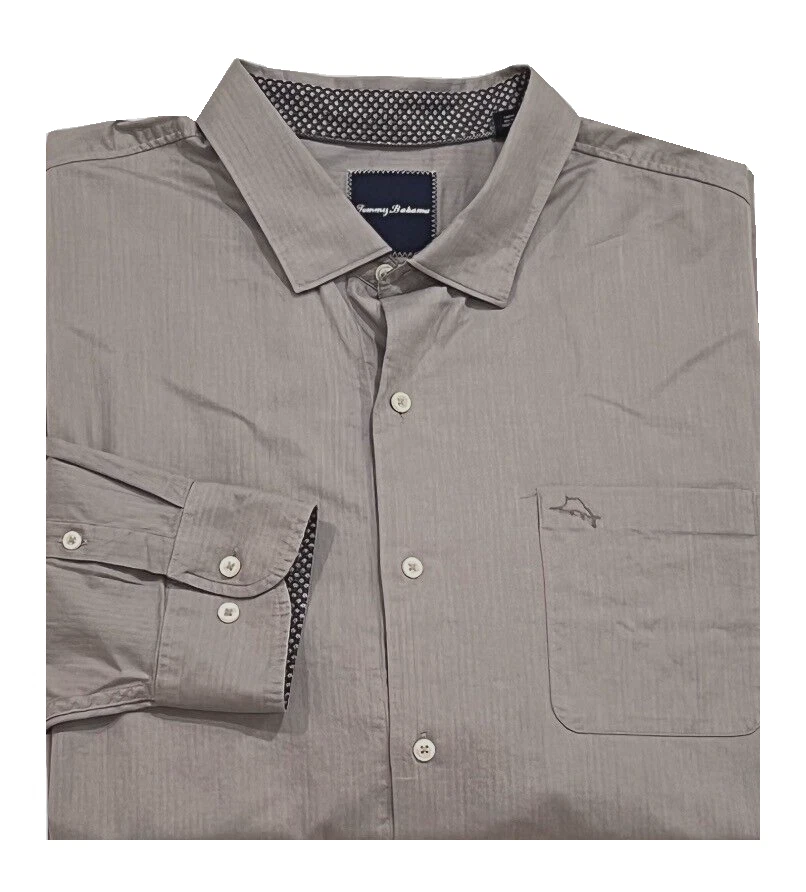 Tommy Bahama Capeside Herringbone Pebble Grey 100 Cotton Shirt 2xb L/s
