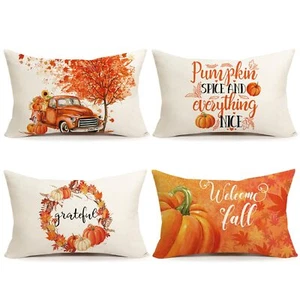 4Pack 12x20 Inch Fall Pillow Covers Thanksgiving Decor for Home Party Sofa Couch - Picture 1 of 7