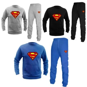 Men's Superman Crew Neck jogging suit Tracksuit Sweat Shirt Bottoms Top Fleece - Picture 1 of 5