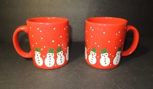 Waechtersbach Mugs Snowmen Christmas Red Set of 2 Made in Germany - Picture 1 of 7