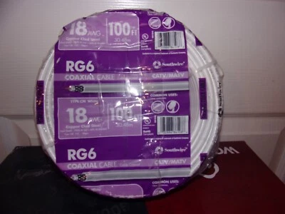 Bobina de cable coaxial Southwire RG6-Dual Shield 18 AWG blanco 100' acero revestido de cobre Foto 1 de 4
