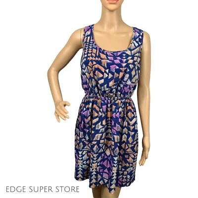 Soprano Navy Blue Pink Orange Scoop Neck Sleeveless Stretch Dress Size Medium - Image 1 of 4