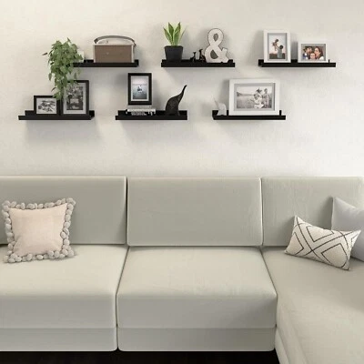 DOLLFIO Floating Shelves Set of 6 Black Wall with Lip Display for Decor Modern Picture