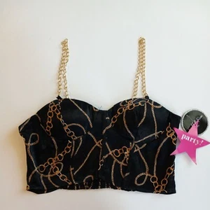 Rabbit Rose Cropped Top Juniors L Large Chain Strap Sleeveless Bodice - Picture 1 of 10
