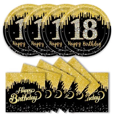 40 Piezas Platos y Servilletas de Cumpleaños 18 Suministros de Fiesta Oro 18 Cena... Foto 1 de 4