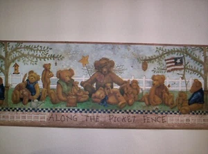COUNTRY BROWN TEDDY BEARS ON A PICKET FENCE PREPASTED WALLPAPER BORDER # SU6627B - Picture 1 of 3