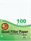 1-Pack Filler Paper 100 Sheets, 4-1" Quad Ruled, 3 Hole Punched for Ring Binders