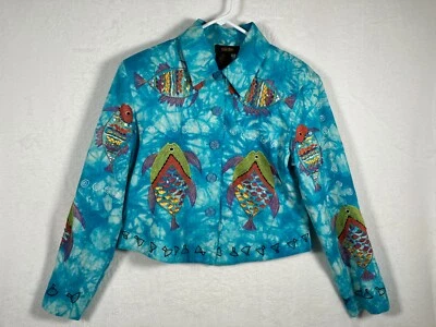 Bala Bala Silk Jacket Small Tie Dye Fish Embellished Art to Wear Buttons NWT - Image 1 of 4