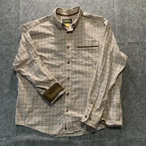 Cabelas Shirt Long Sleeve White Black Red Tan Plaid w/ Brown Trim Size XL - Picture 1 of 12