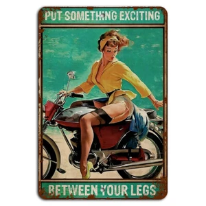 Letrero de niña pinup de motocicleta - decoración de garaje retro 8x12 pulgadas aluminio - Imagen 1 de 1