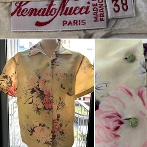 Vintage 100% Silk KENATO NUCCI Paris Floral Prints Short Sleeve Shirt Size 10 - Picture 1 of 12