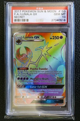 2017 Pokemon Sun & Moon Secret Rare Full Art Lunala GX PSA 10 GEM MINT - Image 1 of 2