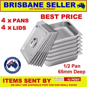 4 x Bain Marie Trays PLUS Lids 65mm Deep Stainless Steel FREE Post - Picture 1 of 4