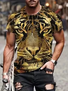 Camiseta Dorada Amarilla Cabeza de Tigre Novedad Moda Camiseta Mangas Cortas Hombres Elegante Suave - Imagen 1 de 3
