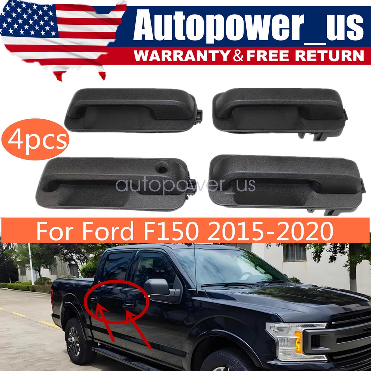 4-Piece White Door Handle Set For 2015-2020 Ford F-150 - Front & Rear, Perfect Fit & Painted Finish