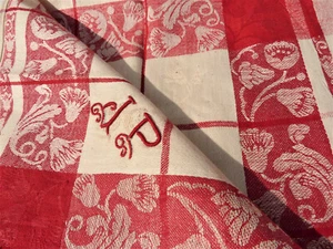 RARE 1930s French EmbroideredMonogram Napkin tea towel Unused Torchon Art Deco - Photo 1/17