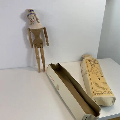 MUÑECA BISQUE ANTIGUA HECHA A MANO MADERA ARTICULADA SHACKMAN JAPÓN 9+ Pulgadas. VINTAGE Foto 1 de 4