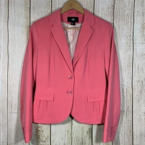 H&M Womens Fitted Button Front Faux Pockets Blazer Sz 10 Salmon Pink - Picture 1 of 5