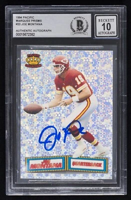 Joe Montana Signed 1994 Pacific Marquee Prisms Card #20 (Becket 10 Auto) Chiefs - Image 1 of 2