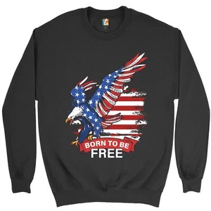 Diving Bald Eagle Sweatshirt Born to Be Free American Flag 4th of July Crewneck - Picture 1 of 36