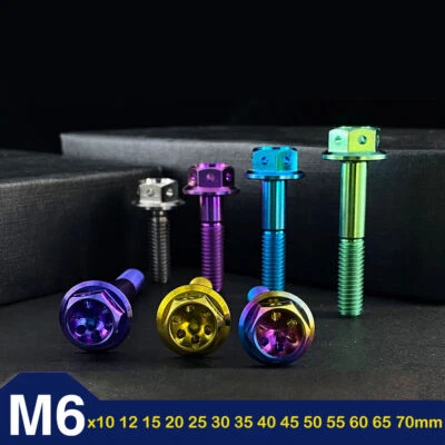 M6 Titanium Drilled Hex Head Flange Bolt 10,12,15,20,25,30,35,40,45,50,55 - 70mm - Image 1 of 4