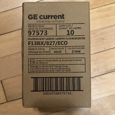GE 97573 F13BX/827/ECO CFL 13W T4 Single Tube 2-Pin GX23 2700k 1 PK 10 Bulbs - Image 1 of 3