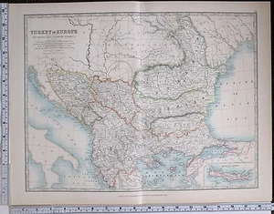 1904 LARGE MAP TURKEY IN EUROPE SERVIA BULGARIA RUMELIA BOSNIA MONTENEGRO  - Picture 1 of 7
