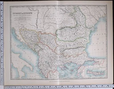 1904 LARGE MAP TURKEY IN EUROPE SERVIA BULGARIA RUMELIA BOSNIA MONTENEGRO  - Image 1 of 4