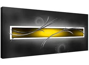 Yellow and Grey Abstract Canvas Pictures (120cm x 50cm) - 1259 - Picture 1 of 4