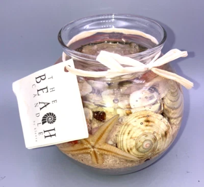 "TROPICAL SEASCAPE / GEL CANDLE" NEW w/ Tag SCENTED REAL SHELLS, SAND & STARFISH - Image 1 of 4