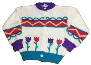 Vintage Quiltex Girls Sweater Size 3 Button Down Acrylic Flowers NWT! - Picture 1 of 6