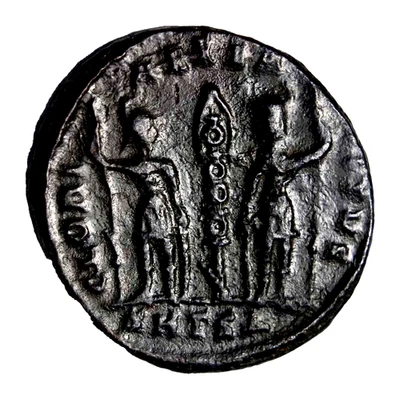 Auténtica moneda romana antigua Constans Follis Thessalonica GLORIA EXERCITVS SMTSΔ Foto 1 de 4