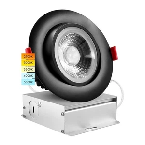 Luxrite 4" Gimbal LED Recessed Light 11W=75W 5CCT 1000LM, Dimmable Black - Picture 1 of 7