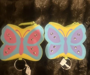 2 X Butterfly Zip Coin Purse Keychain GENUINE LEATHER 4.5 Inches NEW WITH TAGS - Picture 1 of 7