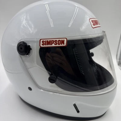 Vintage Simpson Snell Motorcycle Racing Track Helmet Full Face White 7 3/4 62cm - Image 1 of 4