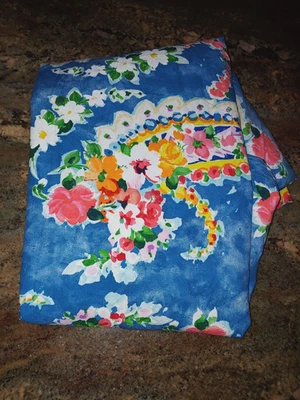 Edredom PB Teen Pottery Barn F/Q azul flores paisley algodão percal 84x86" - Imagem 1 de 4