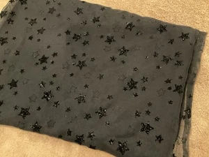 Black Semi-Sheer Fabric With Velvety/Flocked, Sparkly Stars. Size: 70”x44”. NEW - Picture 1 of 10
