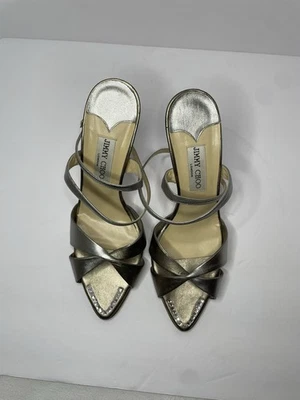 Jimmy Choo Tacones Metálicos con Tirantes Talla 40.5 | Puntera de Cristal | Hecho en Italia Foto 1 de 4