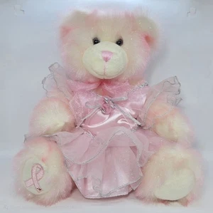 Build A Bear Hopeful Wishes rosa Glitzer Brustkrebs Bewusstsein Bär Plüsch 14 Zoll - Bild 1 von 14
