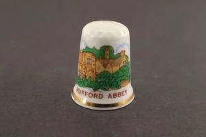 Bone China Thimble RUFFORD ABBEY with Trees Sewing Souvenir England - Picture 1 of 4