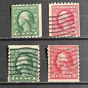 US Stamp Sc 410-13, 1c & 2c Washington Coils p 8 1/2,, Used F/V CV$120.00 (509A) - Picture 1 of 1