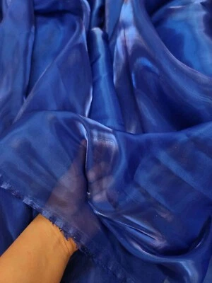 Tela Vendida Por Yarda Azul Real Seda Organza Tela Iridiscente Baile de graduación Novia Foto 1 de 4