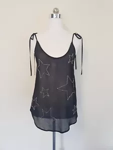 Gorman Black Silk Sheer Singlet Size S With Silver Sequin Stars & Tie Straps - Picture 1 of 10