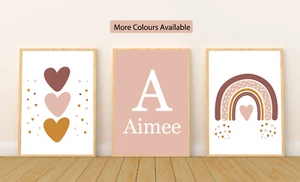 Set of 3 Girls Nursery Prints, Girls Bedroom, Rainbow Heart Posters, Pink Decor - Picture 1 of 10