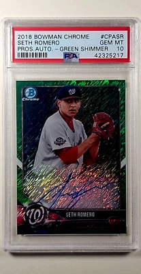 2018 Bowman Chrome Green Shimmer Refractor Seth Romero /99 Auto Autograph PSA 10 - Image 1 of 3