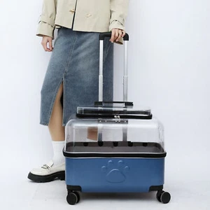 Blue Transparent Pet Carrier Cat Trolley Case Large Space Cat Backpack - Picture 1 of 27