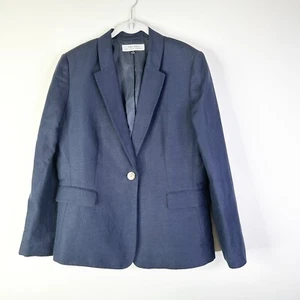 Blazer Tahari ASL Mujer 14 Azul Marino Lino Rayón Un Botón Clásico Preppy Y2K - Imagen 1 de 7