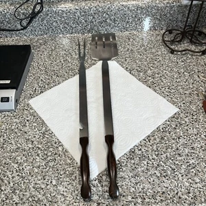 CUTCO BBQ SET VTG ORIG LAMB HANDLE SPATULA AND FORK 20 1/2-20 3/4” - Picture 1 of 15