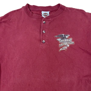 Harley Davidson Henley Shirt Mens Large Red Short Sleeve Cotton Tee Utica NY - Picture 1 of 10