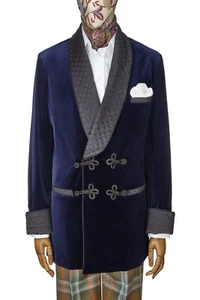 Smoking Jacket Men's Blue Velvet Designer Party Host Wear Evening Blazer Coats - Picture 1 of 3